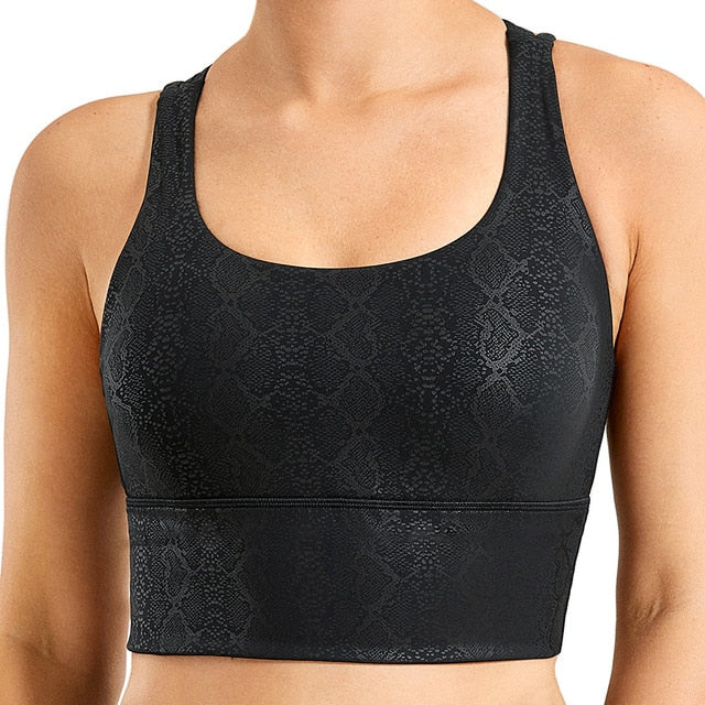 Strappy Yoga Bra Top (Medium Support) Coated Faux Leather