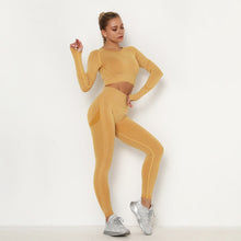 Load image into Gallery viewer, Seamless Long Sleeve Crop top &amp; High Waist Leggings Athleisure 2-Piece Suit

